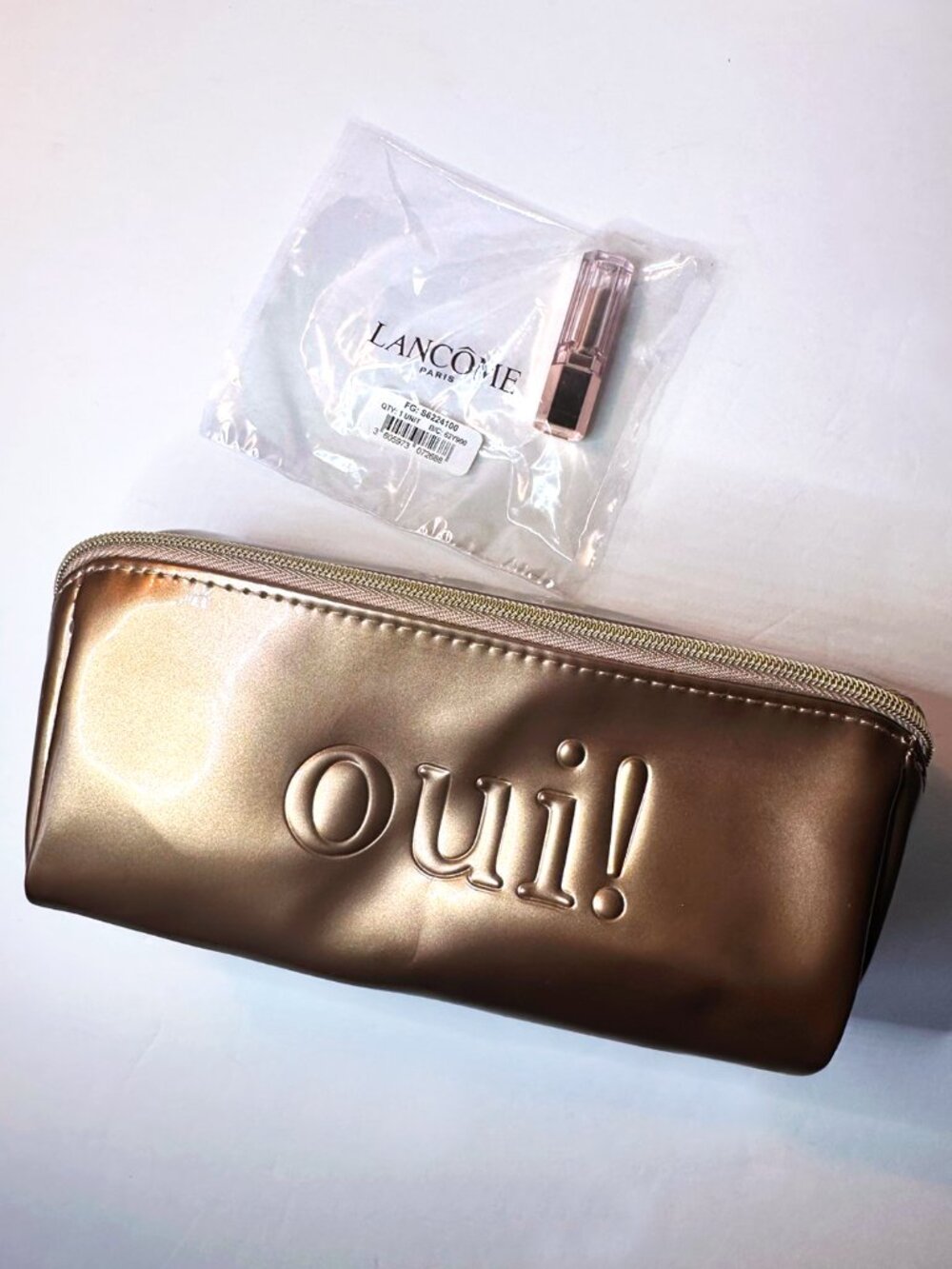Lancôme OUI Rose Gold Makeup Bag + Lip Idôle Butterglow #10 NWT